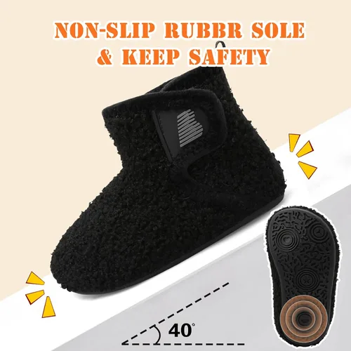 Vista 4 de BARERUN Pantuflas para niños y niñas, zapatos de casa para bebés, botines de invierno de felpa acogedora para niños, pantuflas cálidas y ligeras