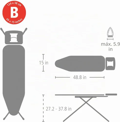 Vista 7 de Brabantia Tabla de planchar cómoda con soporte para plancha de vapor sólido Mediano (talla B) Funda negra de mezclilla de comercio justo Denim