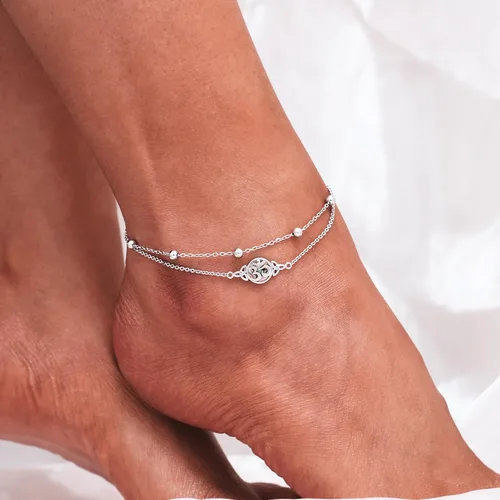 Vista 28 de CHIC & ARTSY Tobilleras delicadas de plata de ley S925 para verano, pulsera de tobillo ajustable multicapa para playa, joyería de pie para mujer