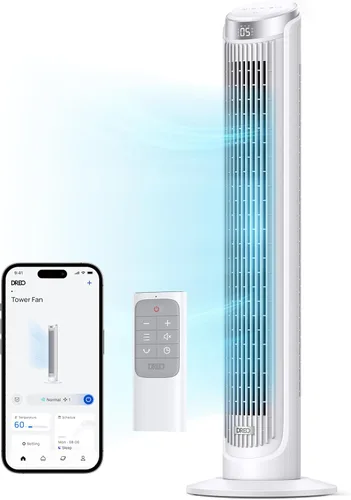 Vista 9 de Dreo - Ventilador de torre WiFi de 40 pulgadas, enfriamiento de alta velocidad de 26 pies por segundo, ventilador silencioso con control remoto