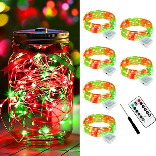 Vista 43 de Paquete de 12 luces LED de hadas AIKEI que funcionan con pilas, cable plateado impermeable de 7 pies, 20 luces LED de luna estrellada de luciérnaga