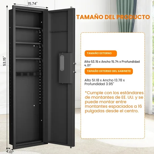 Vista 3 de Caja fuerte de pared de 135 cm entre los tachuelas, caja fuerte oculta con sistema de alarma dual y modo silencioso, caja fuerte de pared para armas