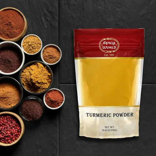 Vista 6 de Polvo de cúrcuma bolsa a granel de 5 libras - Molido de raíz de cúrcuma india (Haldi) - Curcumina mínima 2.5% - Pura y vegana, de la India por Spicy