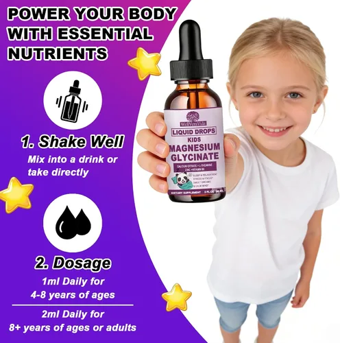 Vista 6 de Líquido de glicinato de magnesio para niños y adultos, glicinato de magnesio 200/100 mg con calcio, L-teanina, vitamina B6 zinc para un sueño
