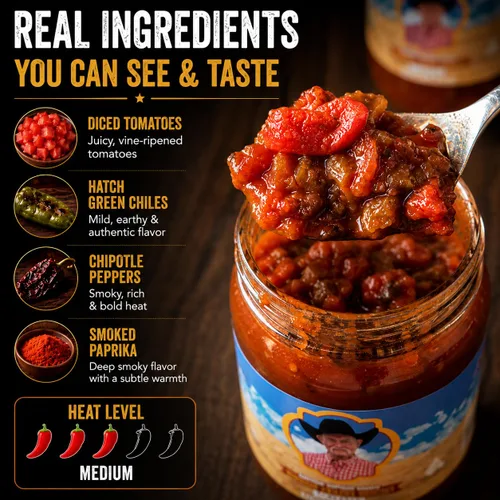 Vista 2 de Kent Rollins Cowboy Chutney – Dulce & Picante Chile verde y Chipotle Topping – Perfecto para hamburguesas, queso crema, tacos y parrilla – 18 onzas