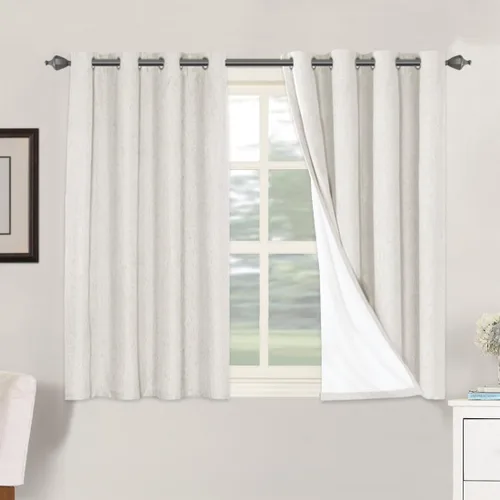 Vista 117 de H.VERSAILTEX Cortinas 100% opacas con aislamiento térmico, texturizadas, de lino, con bloqueo completo de calor y luz, para sala de estar y Negro