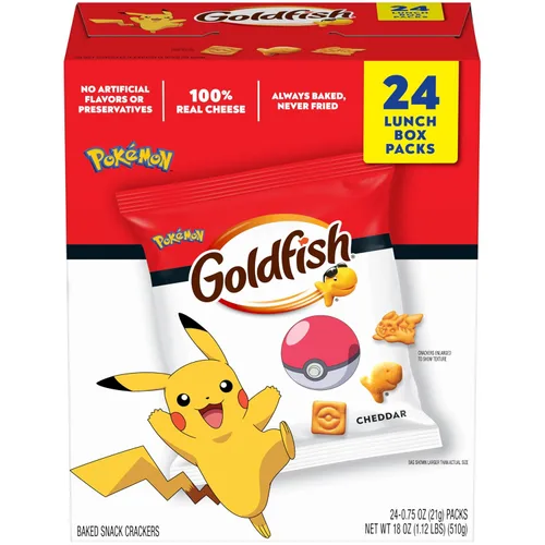Vista 13 de Goldfish Crackers Say Cheeeese - Paquete variado con queso cheddar, pizza y parmesano, paquetes de aperitivos, 20 unidades (paquete de 2)