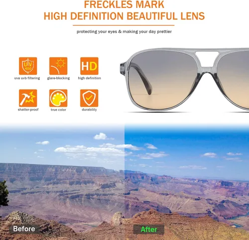 Vista 4 de Lentes de sol vintage retro de los años 70 para mujer y hombre, montura clásica, cuadrada y grande estilo aviador, lentes naranjas de moda UV400
