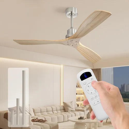 Vista 21 de Sofucor Ventilador de techo con luces y control remoto, ventilador de techo de madera LED moderno de 52 pulgadas con varillas descendentes