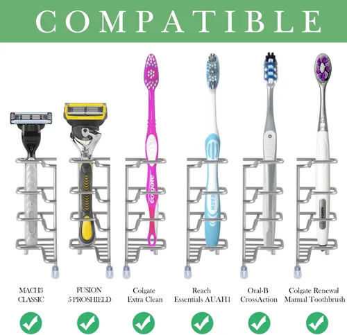 Vista 2 de Linkidea Soporte de esquina para cepillos de dientes para baño, estante triangular de acero inoxidable para paredes de azulejos, organizador
