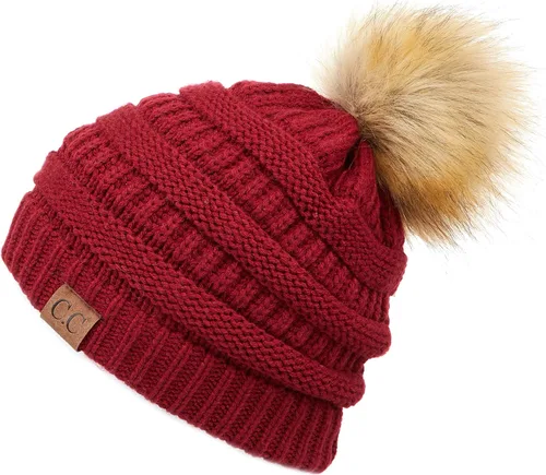 Vista 102 de Gorro unisex liso con pompón y ribete (HAT-43) de C.C Hatsandscarf Exclusives Marfil