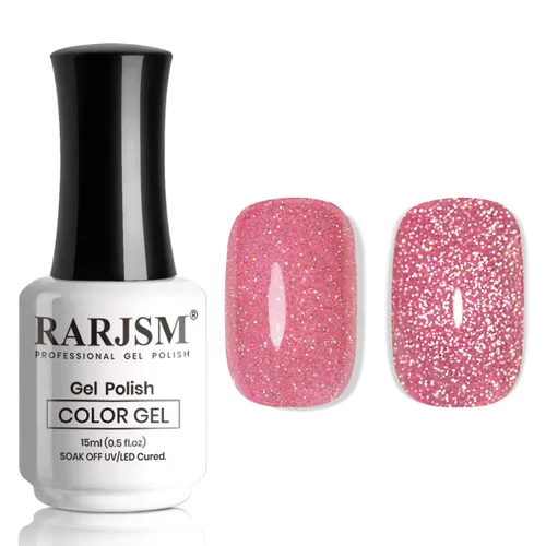 Vista 17 de RARJSM Esmalte de uñas de gel con purpurina verde, esmalte de gel reflectante con destellos de purpurina y diamantes, esmalte de uñas de gel
