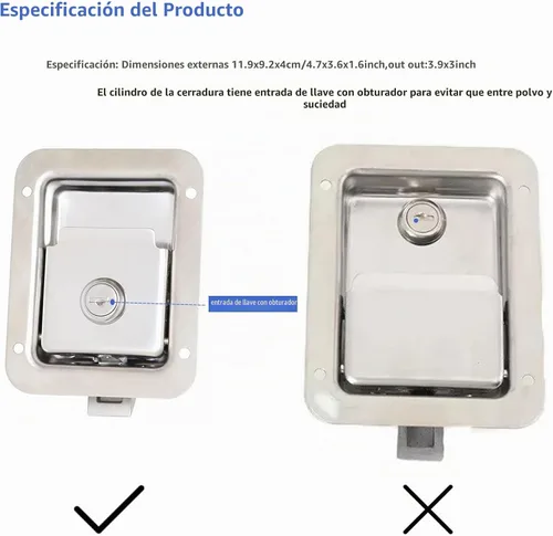 Vista 2 de Paquete de 1 cerradura de puerta de acero inoxidable resistente con mango de montaje empotrado para caja de herramientas de remolque, pestillo