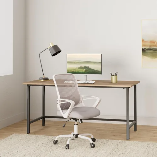 Vista 2 de Silla de oficina, silla ergonómica de escritorio para el hogar, silla de malla con respaldo medio, silla giratoria para computadora con soporte