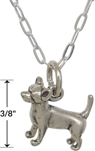 Vista 2 de Collar de plata esterlina con dije 3D de perro mexicano Chihuahua, 18 pulgadas