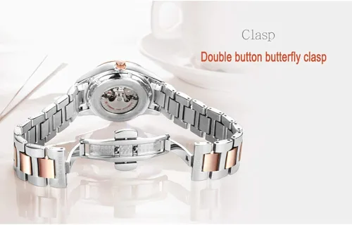 Vista 5 de Reloj mecánico automático de diamantes para mujer, acero inoxidable, zafiro impermeable, elegante reloj azul, Mecánico, cuerda automática