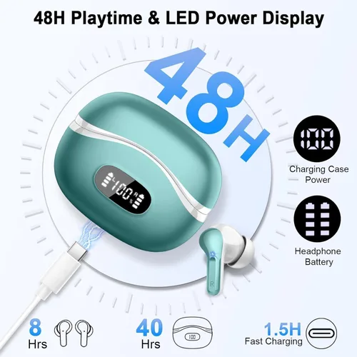 Vista 4 de Auriculares inalámbricos, Auriculares Bluetooth 5.4 HiFi Estéreo, Auriculares con 4 Micrófonos ENC de Cancelación de Ruido, Auriculares Bluetooth