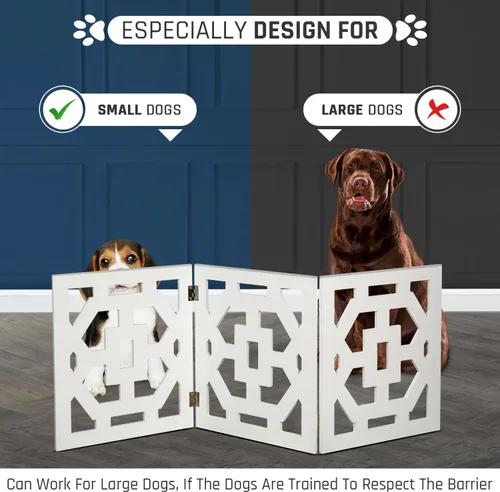 Vista 3 de Puerta independiente para perros, valla de madera decorativa expandible para perros pequeños a medianos, barrera para escaleras, puertas y pasillos