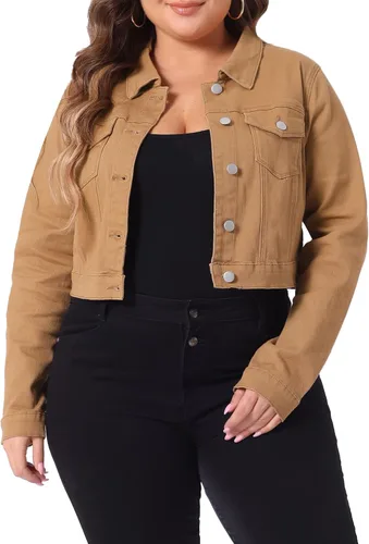 Vista 22 de uxcell Chaquetas de mezclilla cortas con botones de talla grande para mujer con costuras 2025
