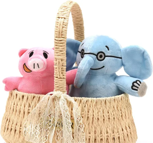 Vista 2 de Rhymad Par de juguetes de peluche de elefante y cerdito, animal de peluche suave Mo Willems, elefante y cerdo, juguetes para niños, decoración