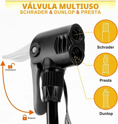 Vista 2 de Hycline Bomba de piso para bicicleta con manómetro: bombas de bicicleta de alta presión de 160 PSI - Bomba de aire duradera para válvulas Presta