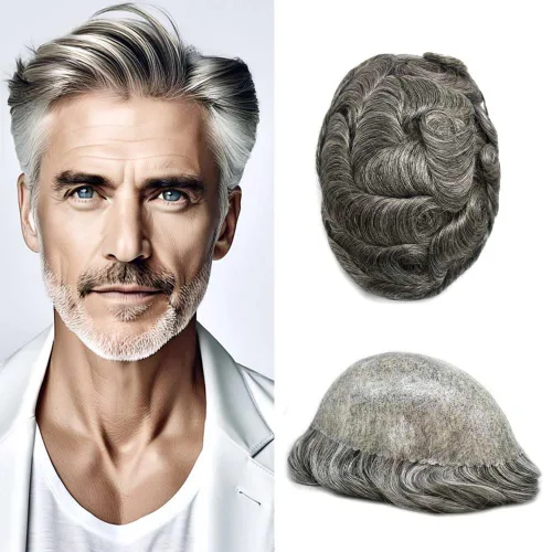 Vista 28 de Extensiones de pelo y tupés para hombre, sistema de cabello humano de poliéster completo para hombre, postizo de repuesto para hombre, protesis