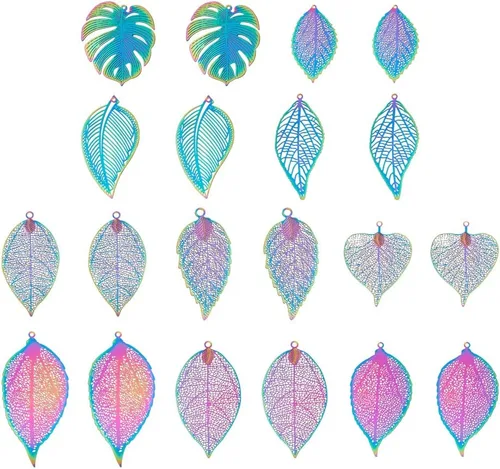 Vista 12 de FASHEWELRY 50 piezas de conectores de filigrana de mariposa de acero inoxidable, adornos de metal grabados con arco iris para fabricación de joyas