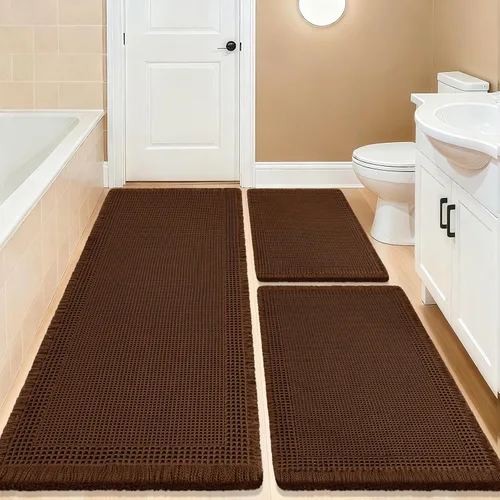 Vista 75 de Tapete de baño con diseño de gofre, moderno, bohemio, absorbente, antideslizante, ultrasuave, lavable a máquina, con letra de baño, dormitorio