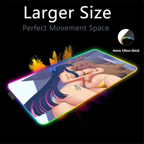 Vista 2 de Mouse Pads Sexy Anime Girl Keyboard Pad Desk Protector Laptop RGB Mouse Pads Gaming LED Mousepad Deskmat Mats Mause Gamer Carpet XXL 27.55 inch x12