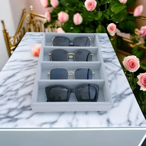 Vista 5 de Organizador apilable de terciopelo gris bandeja apilable de calidad premium (bandeja para gafas)
