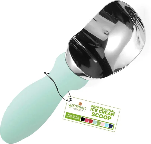 Vista 11 de Spring Chef Cuchara de helado de acero inoxidable 18/8 con mango de agarre suave, cuchara de helado resistente para helados, sorbetes, masa de Negro