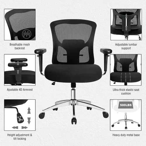 Vista 6 de Silla de oficina súper grande y alta de 700 libras, silla ejecutiva resistente para computadora con ruedas de goma, brazos abatibles 3D, silla