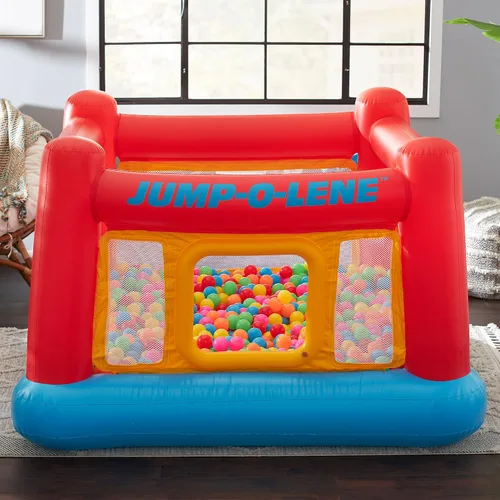 Vista 8 de Intex Jump-O-Lene - Casa inflable de rebote para cama elástica con puerta de arrastre y pequeña bola de plástico multicolor divertida para hoyo