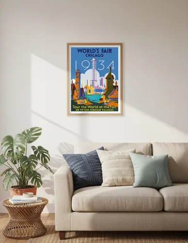 Vista 6 de 1934 World's Fair Chicago - Tour the World at the Fair - Vintage Travel Poster by Weimer Pursell c.1934 - Master Art Print (Unframed) 6in x 9in