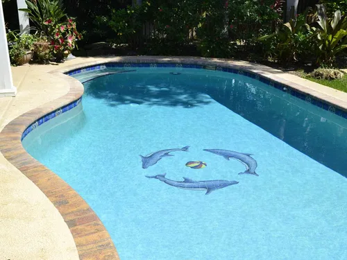 Vista 2 de Dolphin Group - Mosaico de cerámica para piscina (azul, 42 x 42 pulgadas)