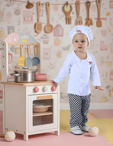Vista 4 de COSLAND Disfraz de chef de 3 piezas para bebés y niños pequeños, traje de algodón de Halloween, 3 meses a 4T