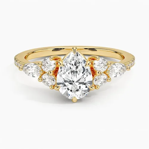 Vista 4 de Anillo de compromiso de diamantes creados en laboratorio con diseño de pera blanca de 1.06 quilates con corte excelente, cuatro puntas de garra