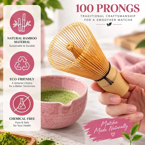 Vista 4 de Juego de 5 piezas de matcha premium con cuenco y batidor de té de bambú de cerámica, incluye soporte de bambú Chasen Chashaku, cuchara, tamiz