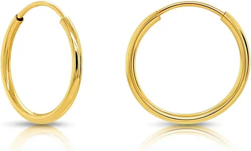 Vista 5 de Pendientes de aro redondos sin fin brillantes de oro amarillo de 10 quilates