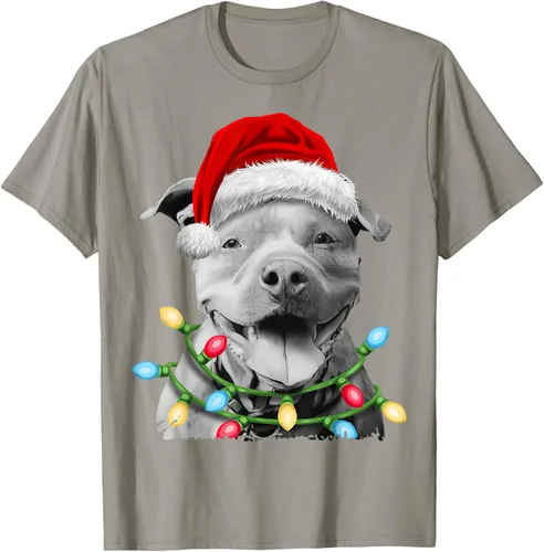 Vista 31 de Pit Bull Santa - Camiseta de perro con luces para árbol de Navidad para niños, Negro, S