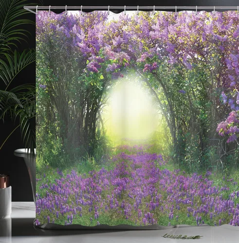 Vista 3 de Ambesonne Decor Collection, juego de cortina con ganchos para regadera