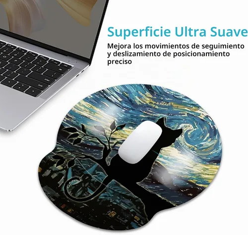 Vista 7 de Alfombrilla de mouse ergonómica con soporte de muñeca, alfombrilla de mouse estética de gato negro con reposamuñecas, alfombrilla de mouse