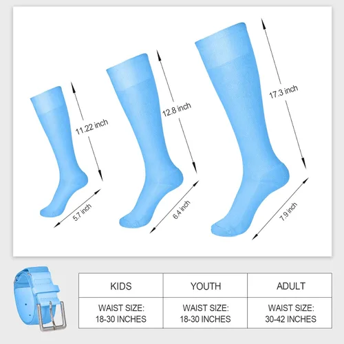 Vista 6 de XZQTIVE Conjunto combinado de calcetines de béisbol y softbol y cinturón de béisbol y sóftbol, calcetines de fútbol hasta la rodilla para niños