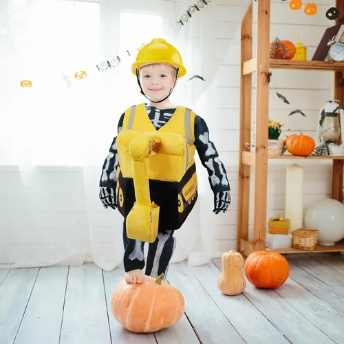 Vista 3 de Halloween Digger Ride on Disfraz infantil amarillo 3D Bulldozer