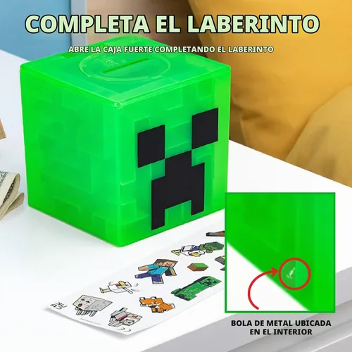 Vista 4 de Paladone Minecraft Creeper Maze Safe, completa el laberinto para desbloquear dinero, divertido juguete coleccionable de bloques de Minecraft