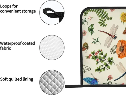 Vista 3 de Juego de 2 soportes para ollas de libélula de primavera con diseño de hojas de helecho botánico para cocina, decorativas, resistentes al calor