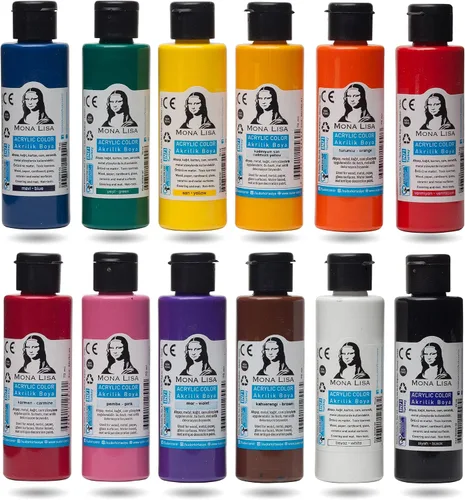 Vista 2 de Juego de pintura acrílica, 12 x 2.4 fl oz, colores impermeables no tóxicos, para niños, principiantes y artistas aficionados, funciona en lienzo