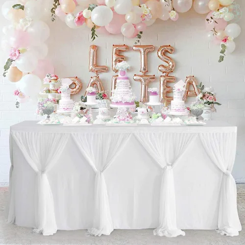 Vista 9 de Besutolife Faldas de mesa de tul rosa y azul para revelación de género, falda de mesa tutú para baby shower, para niñas y niños, fiesta