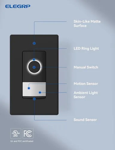 Vista 2 de ELEGRP Interruptor inteligente con sensor de movimiento, interruptor de luz Wi-Fi de 3 vías de 2.4 GHz, compatible con Alexa y Google Assistant