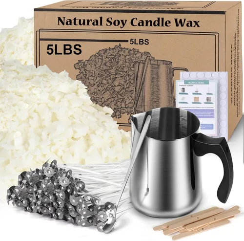 Vista 9 de Kit de suministros para hacer velas de cera de soja, cera de soja natural para hacer velas, kit de arte y manualidades DIY para adultos